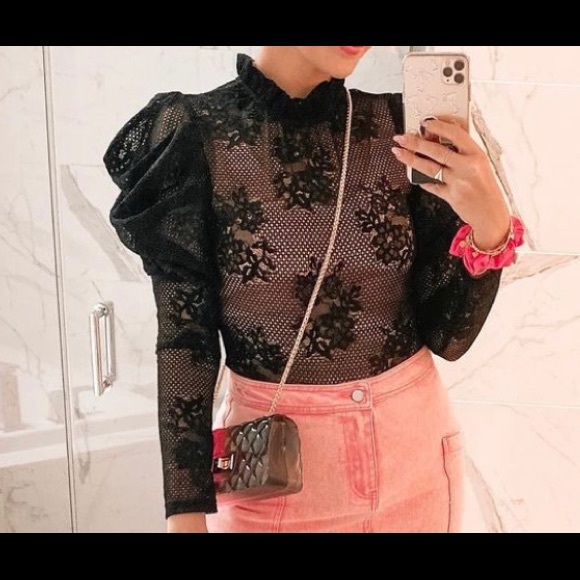 Rehab lab ruffle high neck lace bodysuit blogger favourite ❤️👀 FINAL PRICE - Picture 1 of 4